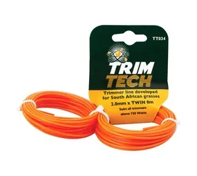 Trimtech Trimmer Line 2 mm x 8 m Twin pack – Orange Dual Nylon Line Replacement for Medium-Duty Ele…