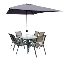 Outdoor 8 Piece Table and Chair Set with Umbrella Grey