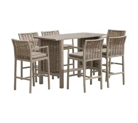 Design House 7-Piece Downtown Bright Bar Set: 6-Seater Outdoor Furniture in Light Beige