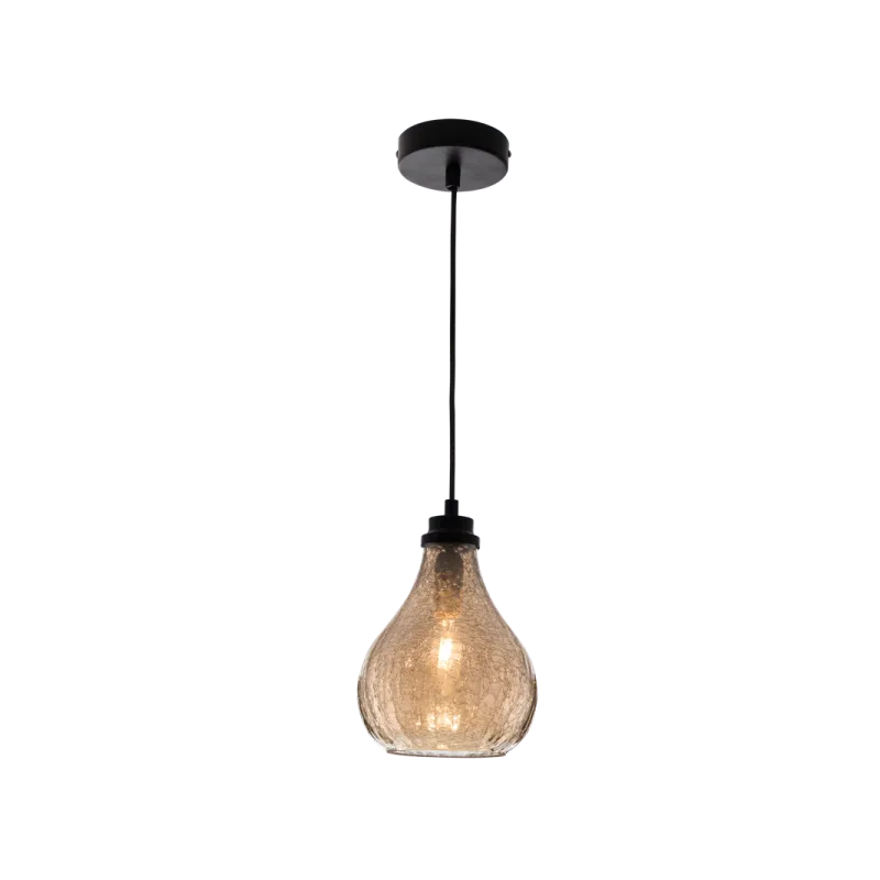 Bright Star Lighting - Single Metal Pendant with Crackle Glass - Amber