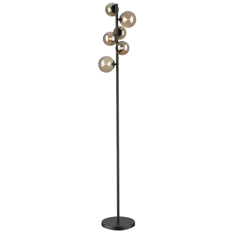 Bright Star Lighting - Matt Black Floor Lamp with Smoke Colour Glass