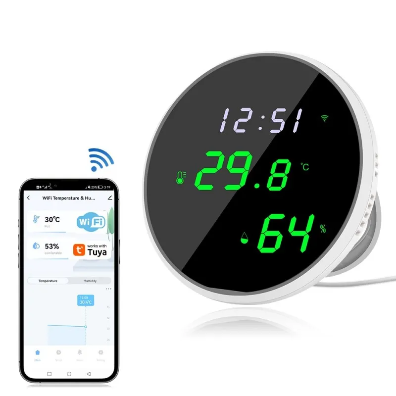 Tuya Smart Wi-Fi LED Sensor (Temperature &amp; Humidity) - Smart Home Climate Sensor (Hygrometer Thermometer) - USB Powered