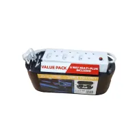 Dline Small Cable Tidy Box + 6‑Way Multiplug Combo Black