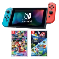 Switch Console Red/Blue 2022 + Mario Kart 8 Deluxe + Super Mario Galaxy 1 & 2