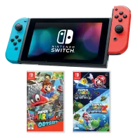 Switch Console Red/Blue 2022 + Super Mario Odyssey + Super Mario Galaxy 1 & 2