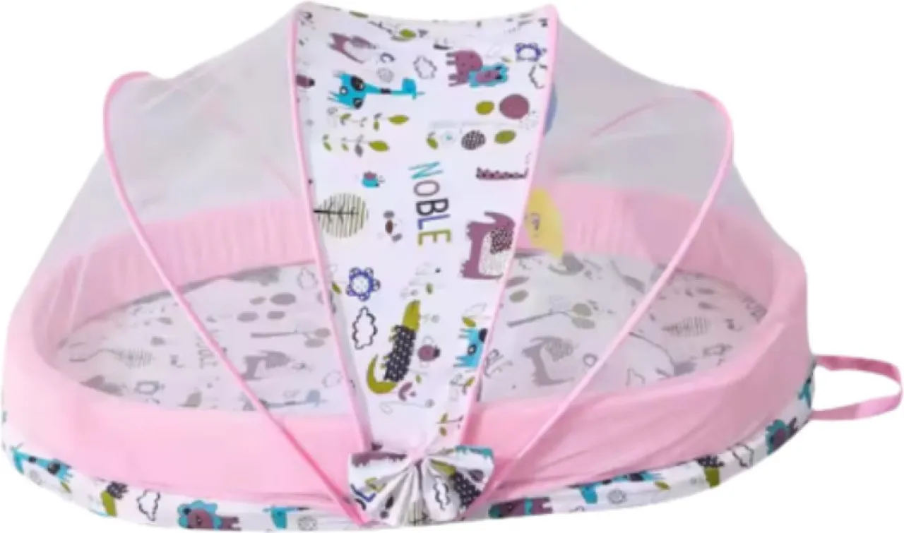 GL Bed with Cushion Travel Crib Foldable Portable Crib with Integrated Mosquito Net