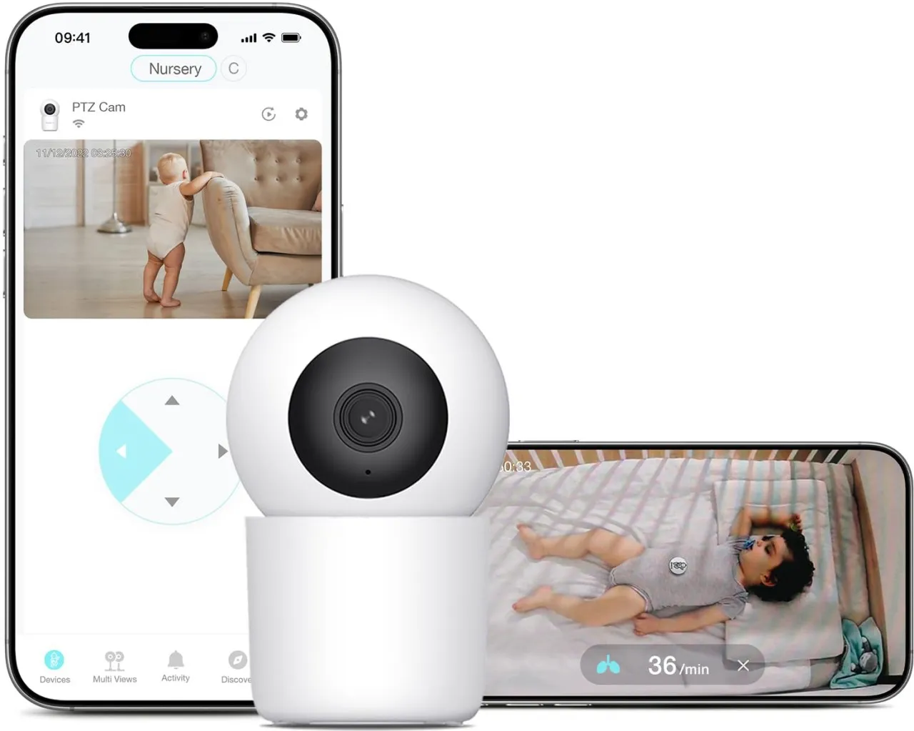 Finevr Baby Camera Monitor with Sensor-Free Sleep Breathing Movement Detection, Smart Security Indo…