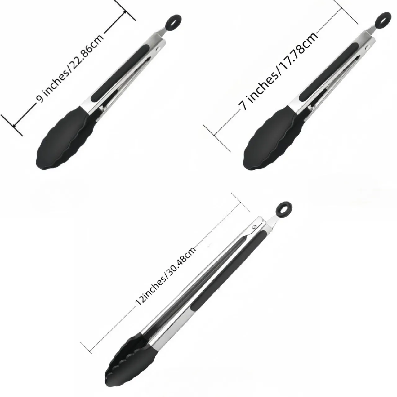 Huanix 7 9 12Inch Stainless Steel Kitchen Tongs with Silicone Tips Food Silicone Tongs for BBQ Sala…