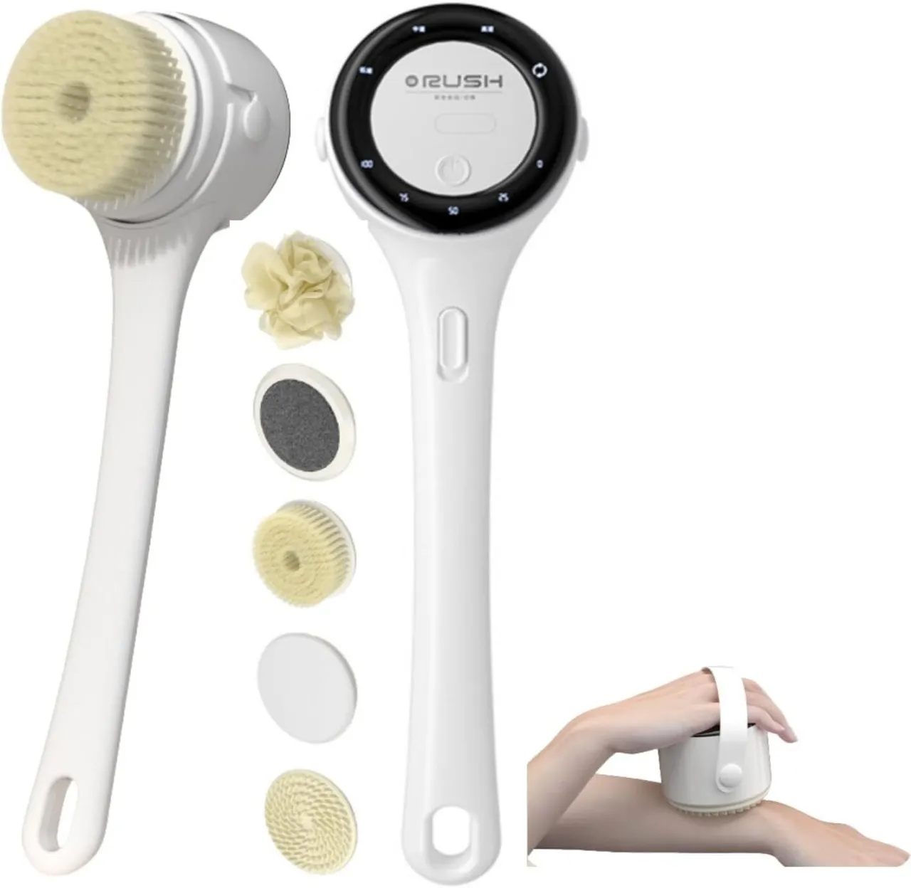 SHIJIN Electric Body Brush with 5 Heads 4 Speeds Digital Display for Shower,Handhels&Long Handle Wa…