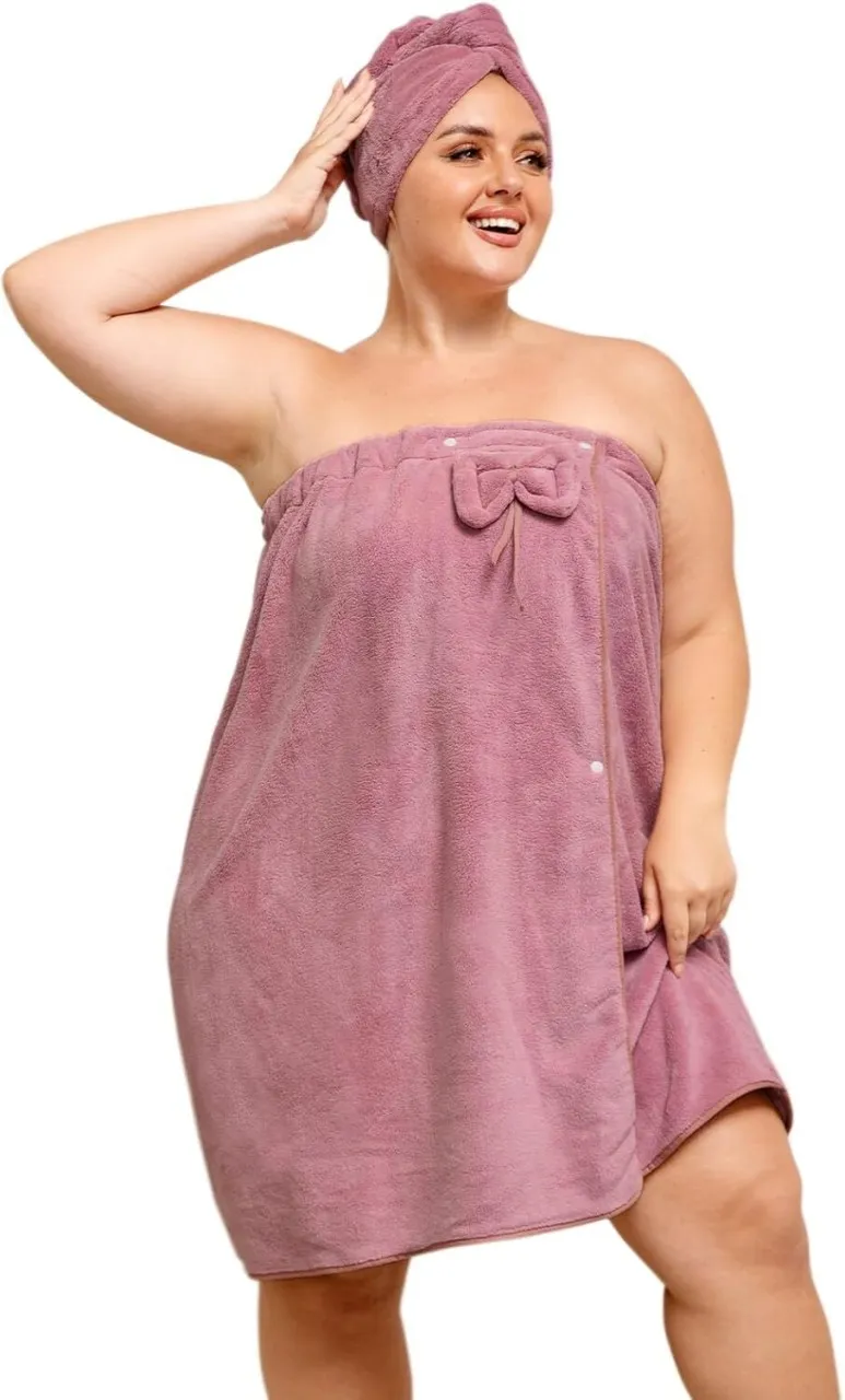 Pofufusm (28 cm x 38 cm) Plus Size Towel Wrap with Hair Towel for Women,Women Shower Wrap Spa Bathr…