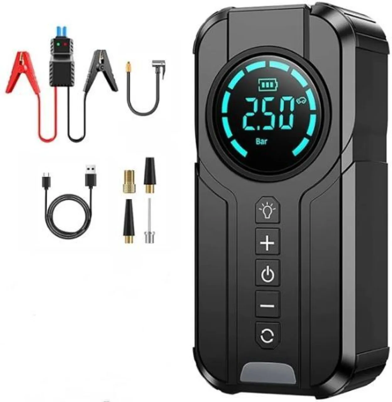 Prime Mart 2 in 1 Portable 12V Car Jump Starter And 180psi Tyre Air Pump With Digital Display Batte…