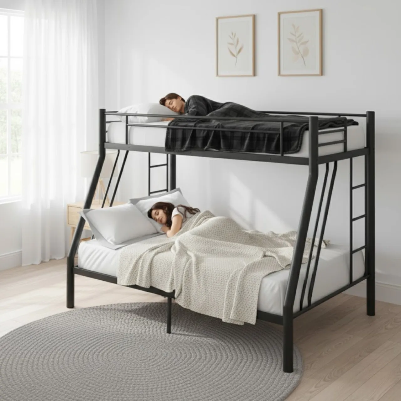 ANKA HOME Modern Twin-Over-Double Metal Bunk Bed Frame Only – Strong Steel Design with Ladder & Saf…