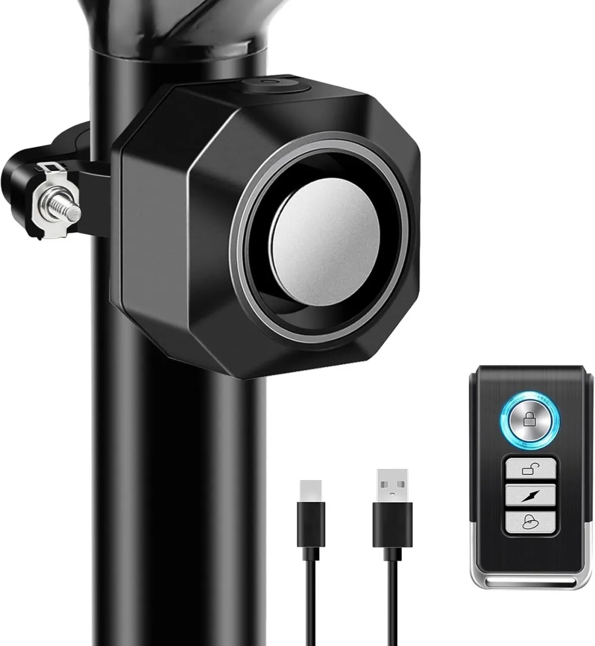 BOWENSTORE Alarm USB Rechargeable with Mount, Bike Alarm with Remote, Anti Theft Wireless Bicycle V…