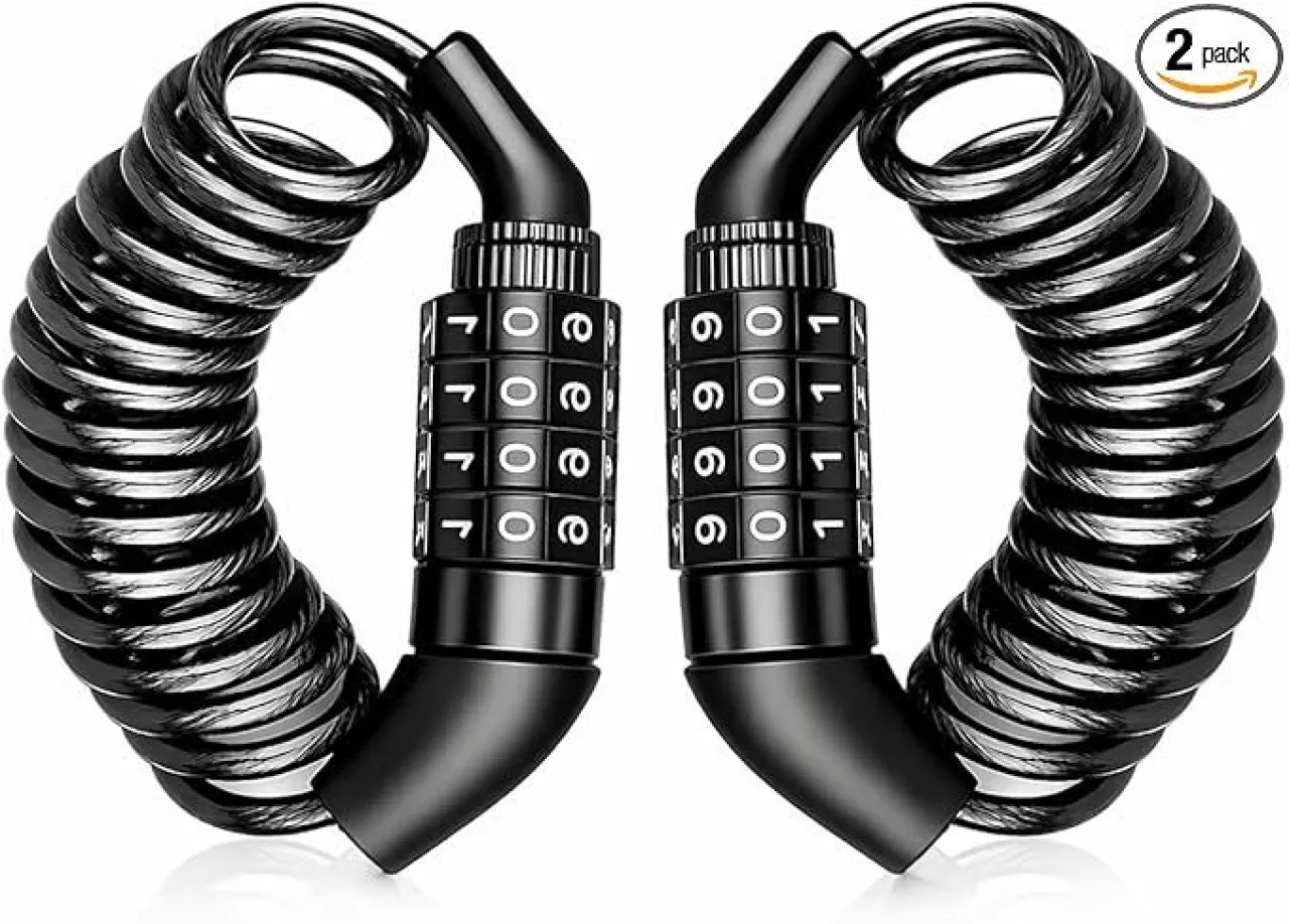marevic 2Pcs Motorcycle/Bike Cable Helmet Combination Lock,4.2ft Long Steel Cable Retractable,Locki…