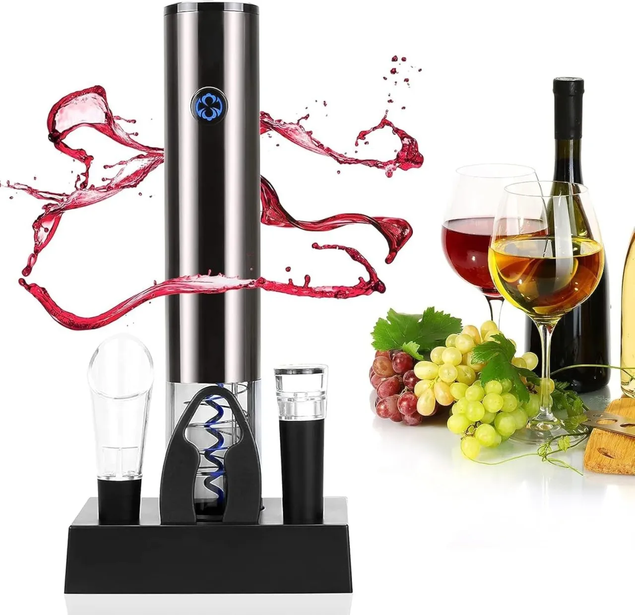 ONESTOGO Electric Wine Opener Set: Rechargeable Corkscrew with Base - Automatic Opener for Wine & B…
