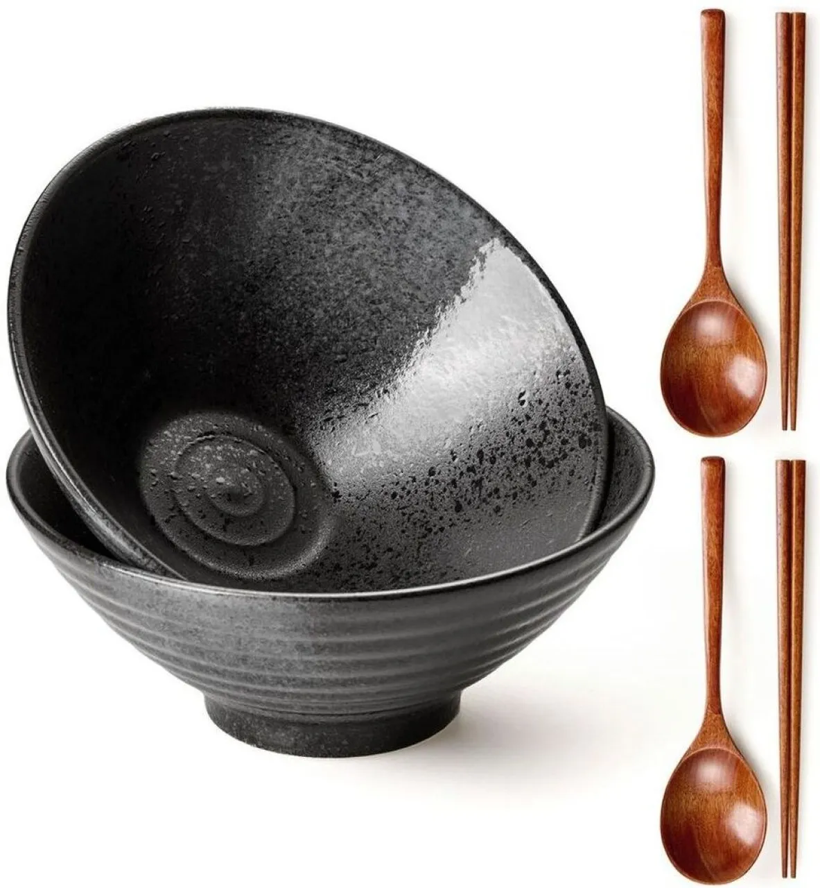 Chenshia Ceramic Ramen Noodle Bowl, Wooden Chopsticks & Wooden Spoon Ceramic, Wooden Soup Bowl