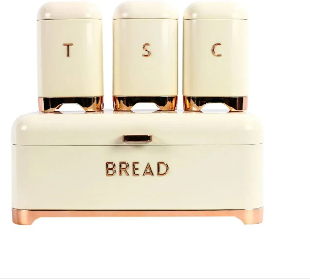I&S Stainless Steel Bread Bin & Matching Caniser Set ( Cream and Rose Gold) Steel Bread Basket