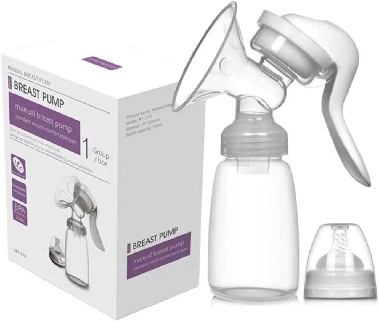 Tidecus Manual Breast Pump with Painless Breast Soak Silicone Flange, 3 Level Adjustable Pressure A…