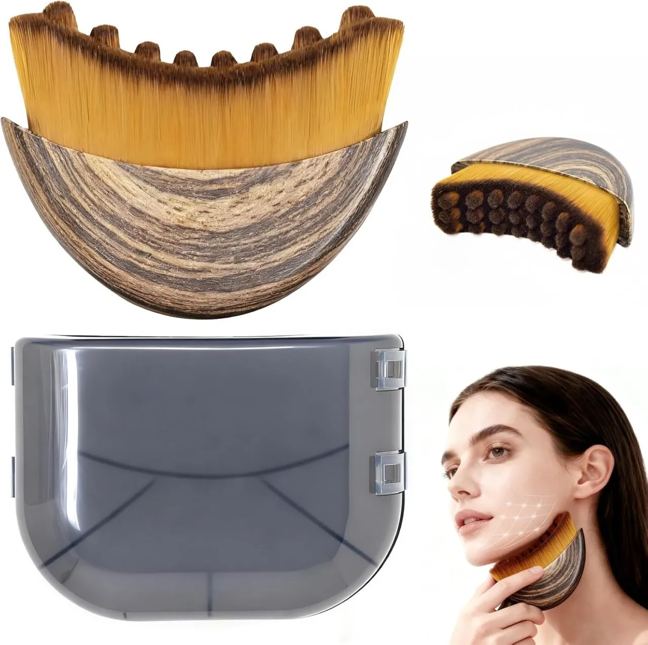 SHIJIN Lymphatic Contour Face Brush, Manual Lymphatic Drainage Massager, Natural Makeup Brushes wit…