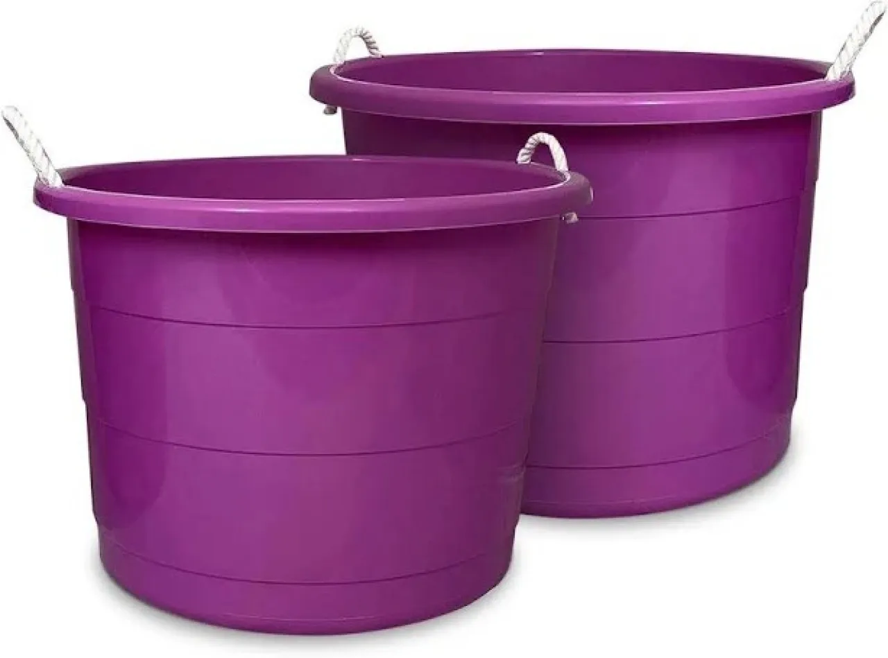 2x 75L Plastic Tub with Strong Rope Handles 75 L Plastic Bucket