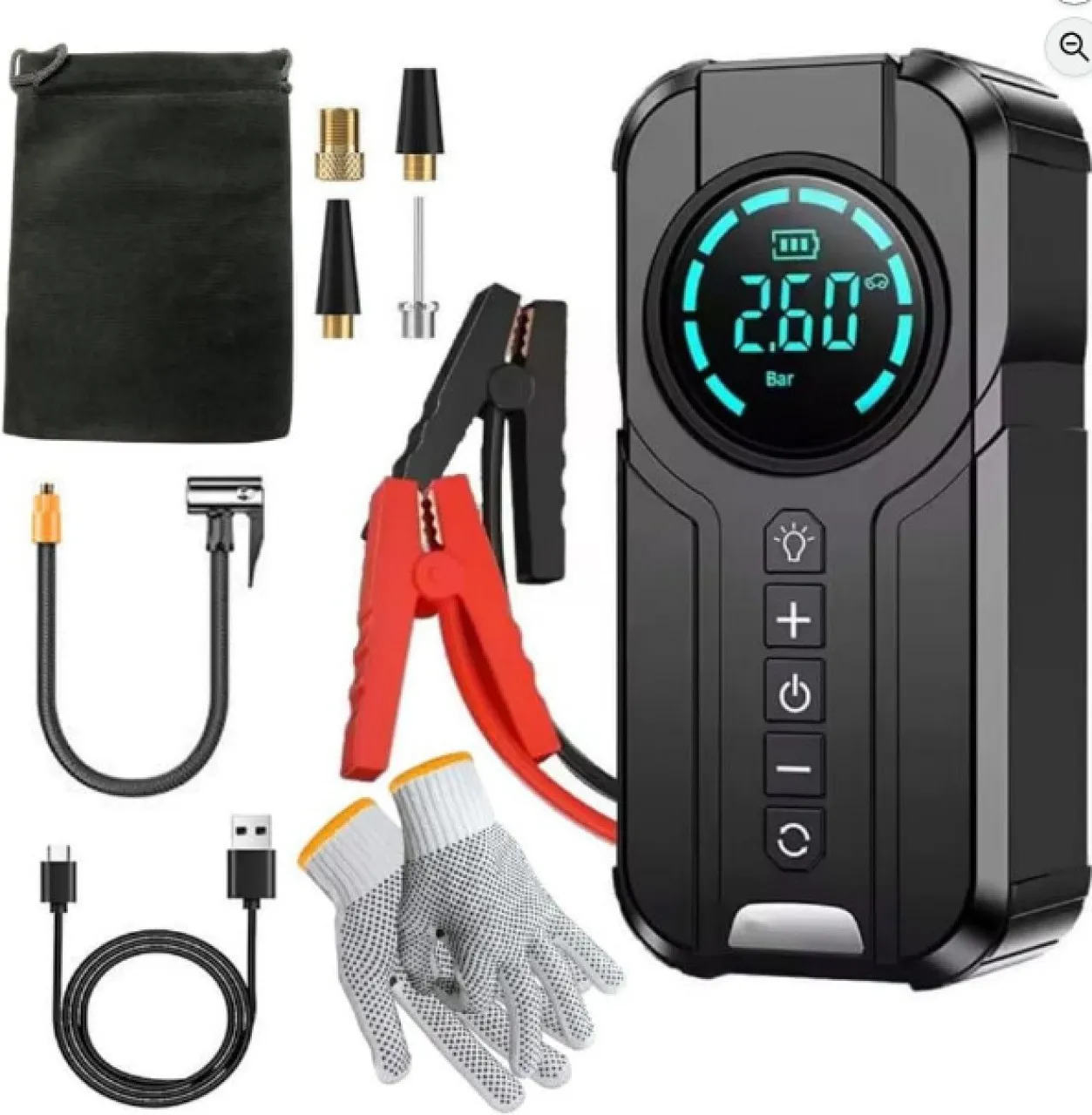 4In1 Car Emergency Booster, Tire Inflator, NA Car Bluetooth Device with USB Cable