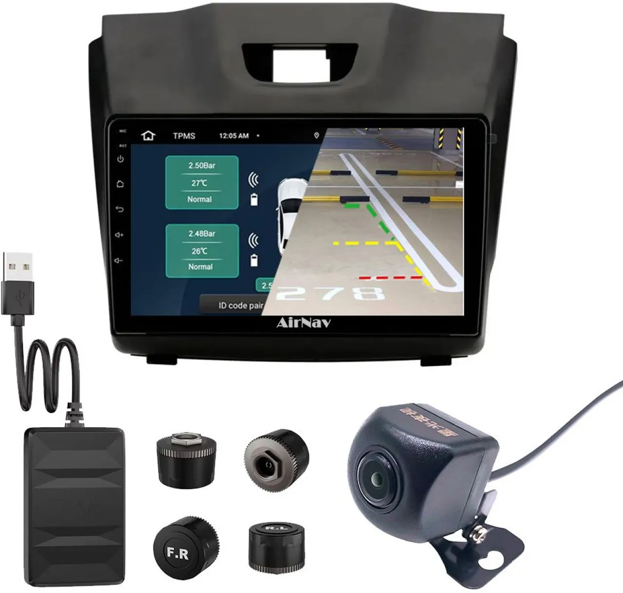 AirNav Isuzu D-Max Android Radio Bundle with TPMS & Camera, Wireless CarPlay + Android Auto Car Ste…
