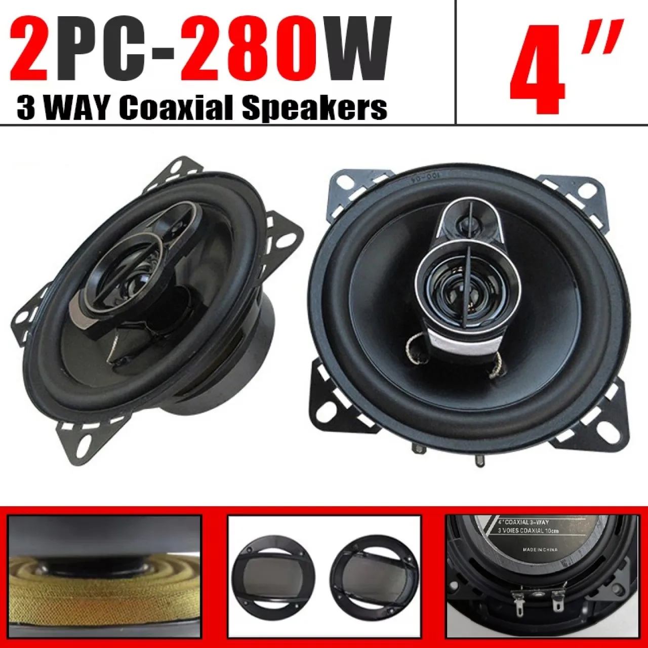 Huanix cs (2X280W) 560W 4 Inch HiFi Car Speakers HD Audio 3 Way Coaxial Speakers Full Range Stereo …
