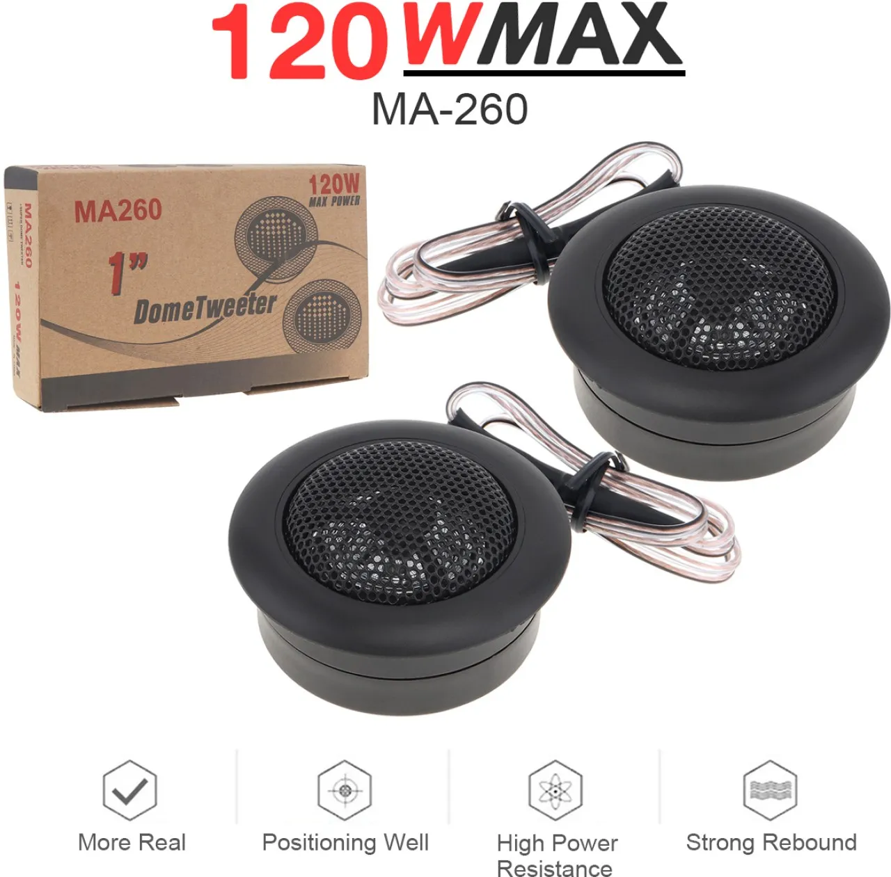Huanix 2pcs 120W High Efficiency Universal Mini Dome Tweeter Speakers for Car Audio System Speaker …