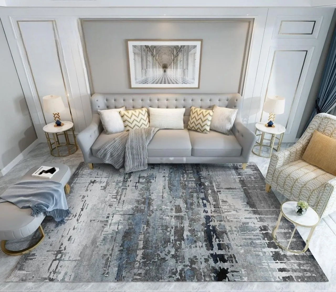 silver blue modern desing area carpet for livingroom 200x150 (Area Rug) Polyester Rectangle Shape
