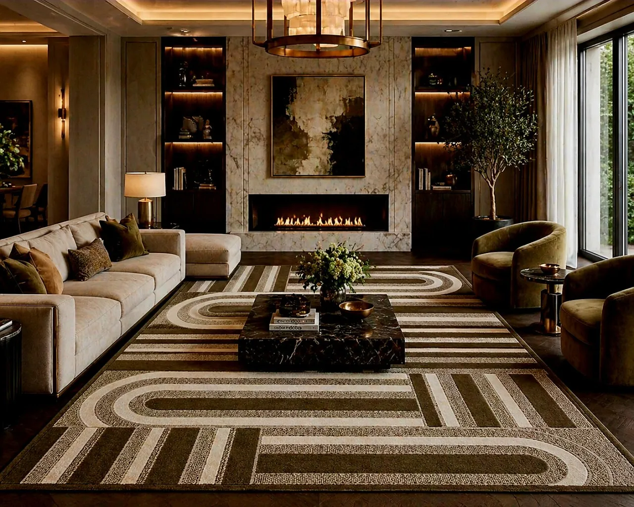 QH Brown & Ivory Geometric (Area Rug) Polypropylene Rectangle Shape