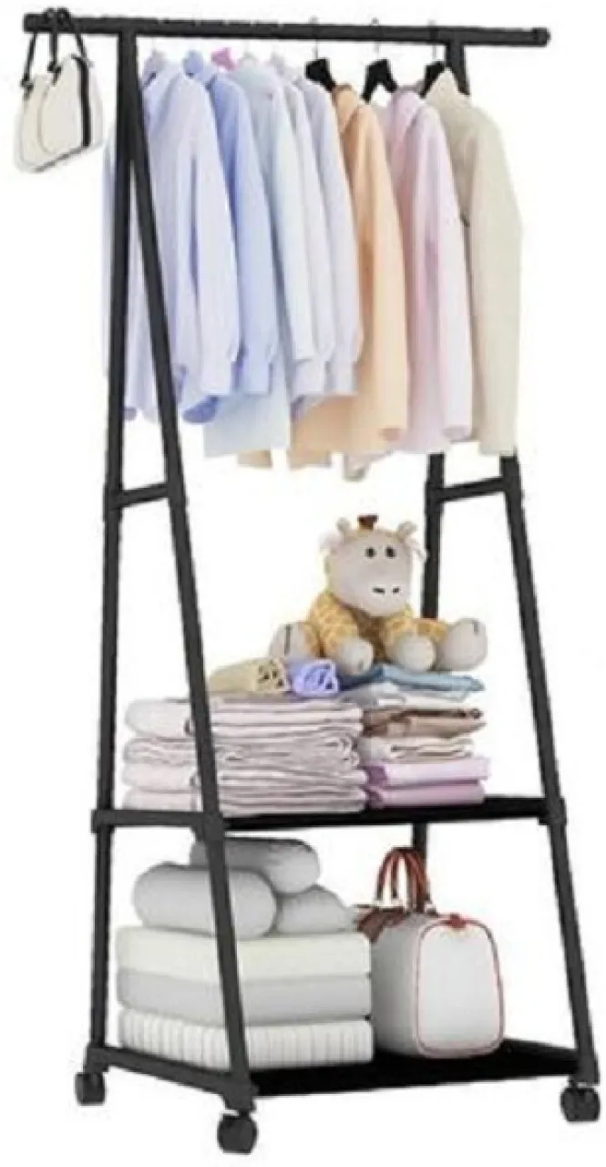 NLS HOMEWARE Steel Floor Cloth Dryer Stand Clothes Moveable Rack-Black
