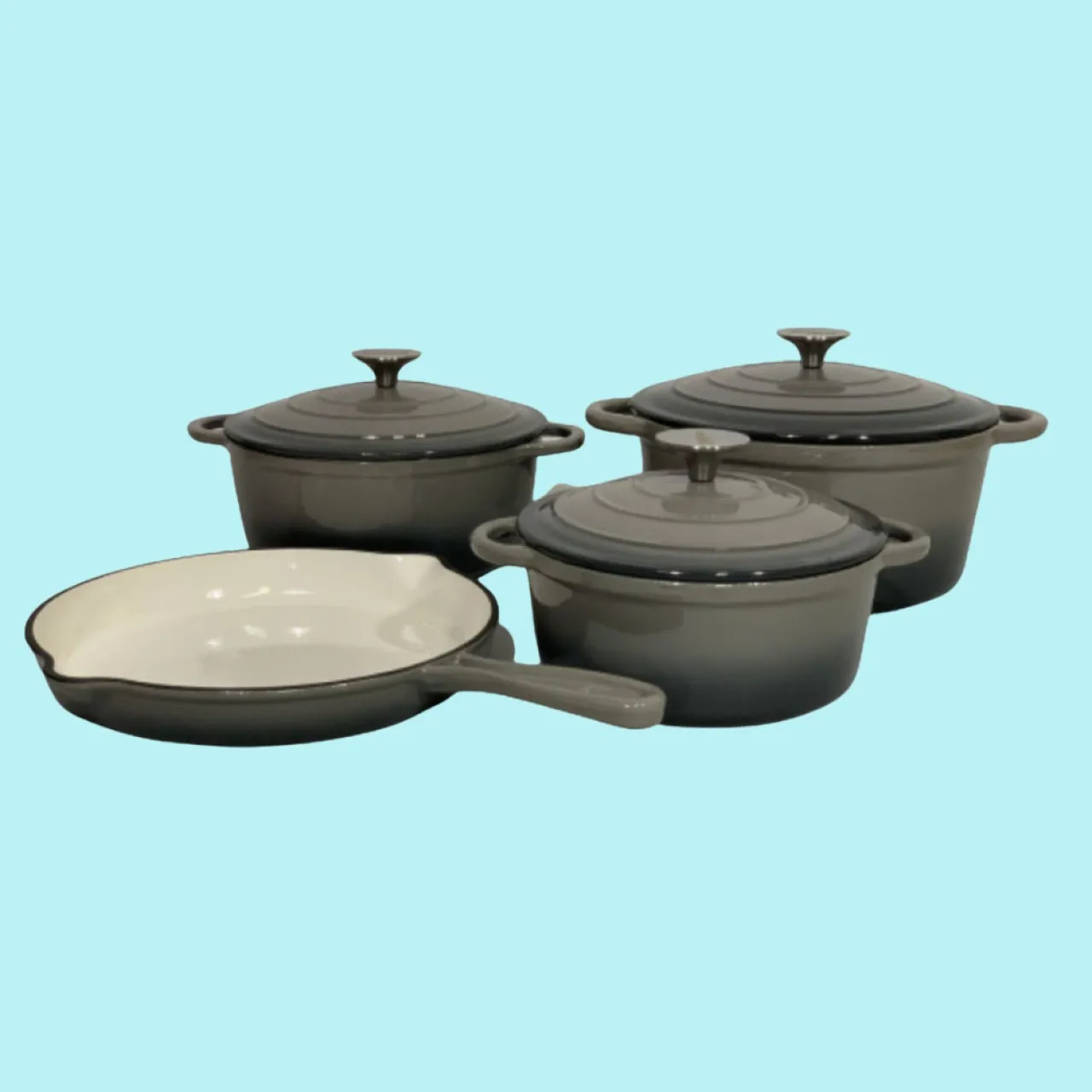 SMTE Acesa - Quality 7 Piece Authentic Cast Iron Dutch Oven Cookware Pot Set - Grey Non-Stick Coate…