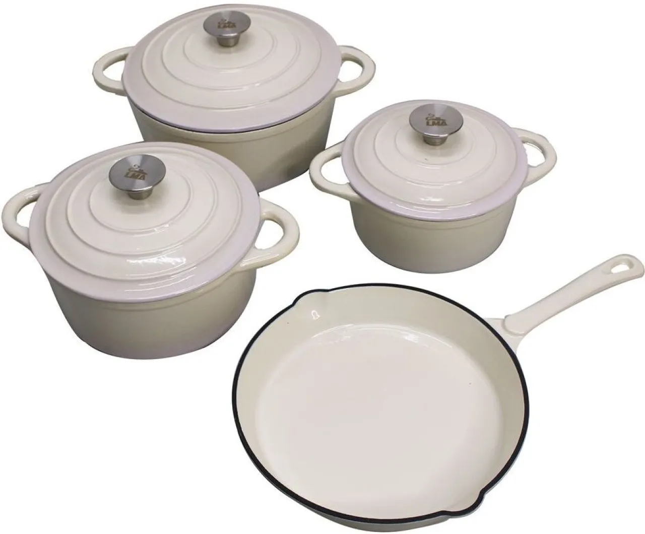 SMTE New Design 7 Piece Cast Iron Enamel Pots - White Non-Stick Coated Cast Iron Cookware Set
