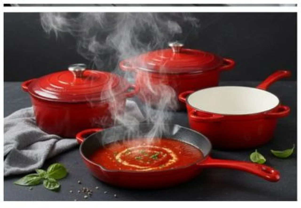 SMTE 7-Piece Premium White Ceramic Cast Iron Dutch Oven & Cookware Set Non-Stick Coated Cast Iron C…