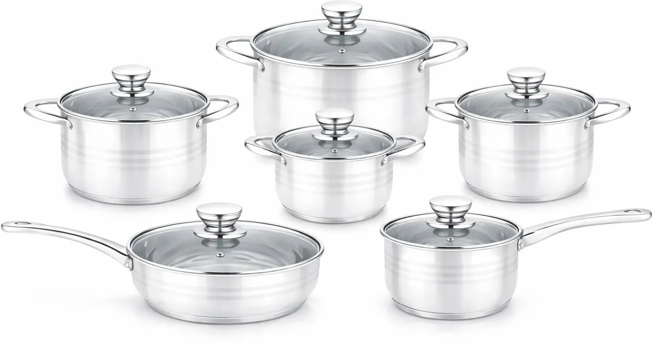 Kindoo Stainless Steel Cookware Set Non-Stick Coated Stainless Steel, Glass Cookware Set