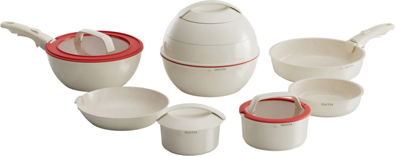 Kindoo OMTM Space-Saving Spherical Non-Stick Cookware Set Non-Stick Coated Aluminium Cookware Set
