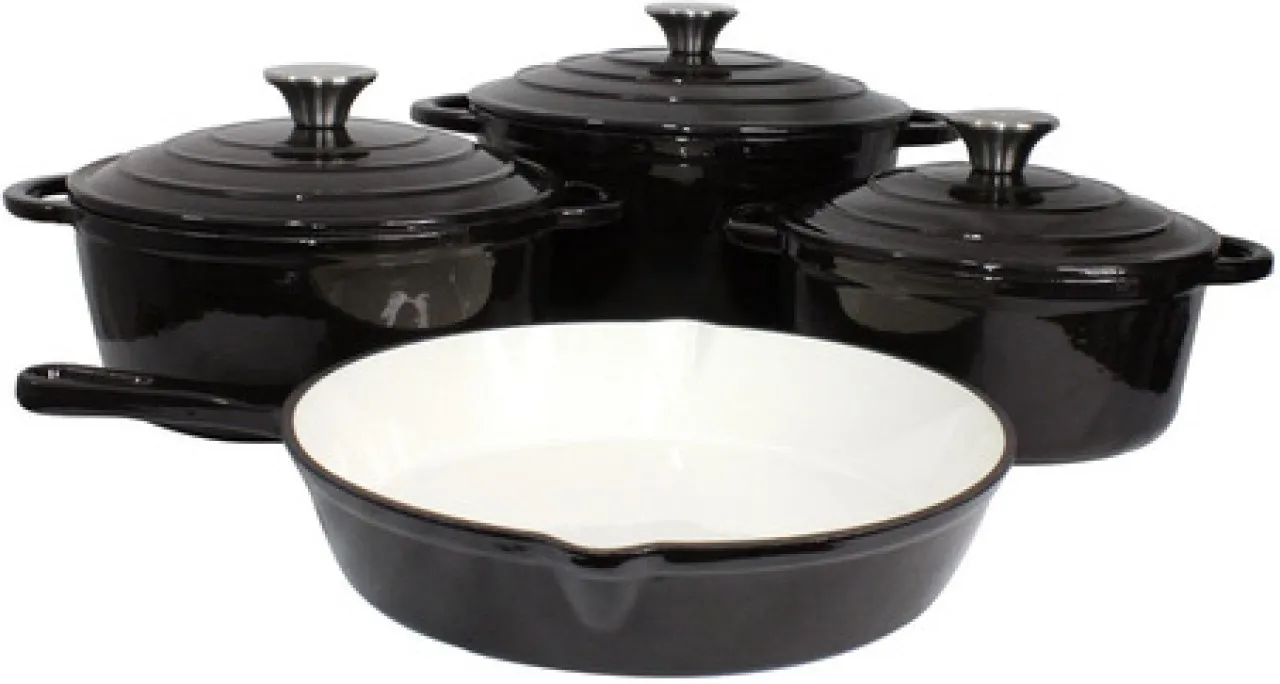 SMTE 7-Piece Premium White Ceramic Cast Iron Dutch Oven & Cookware Set Non-Stick Coated Cast Iron C…