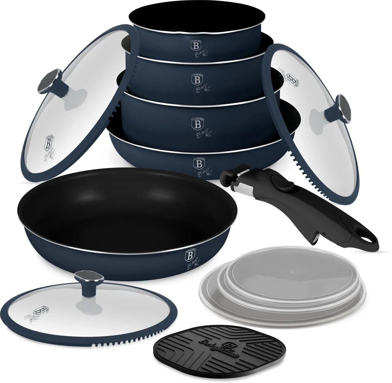 Berlinger Haus 13-Piece Titan Pro Non-Stick Coating Oven Safe Cookware Set - Deep Sea Non-Stick Coa…