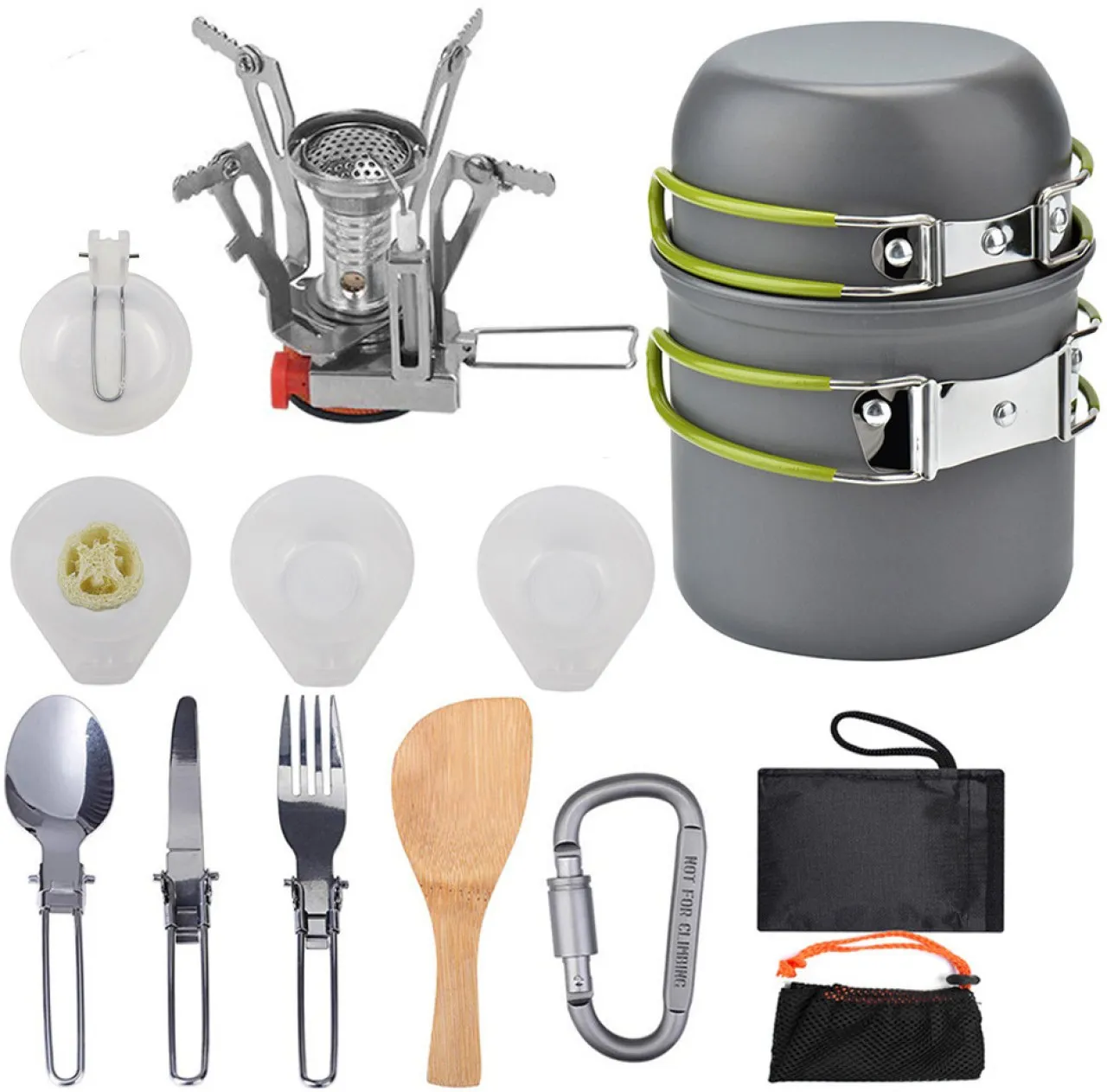 Picnic cookware with stove burner Camping utensils, including a stove head Non-Stick Coated Alumini…