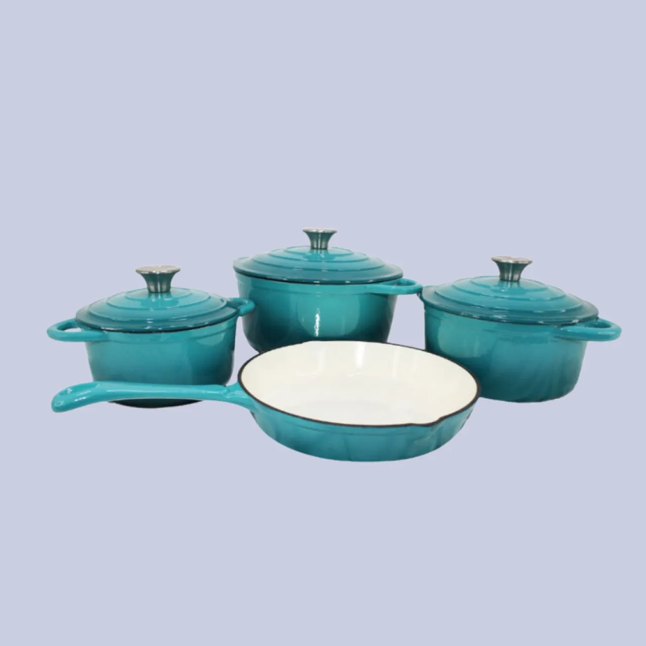 SMTE Authentic Cast Iron Dutch Oven Cookware Pot Set - Blue Non-Stick Coated Cast Iron Cookware Set