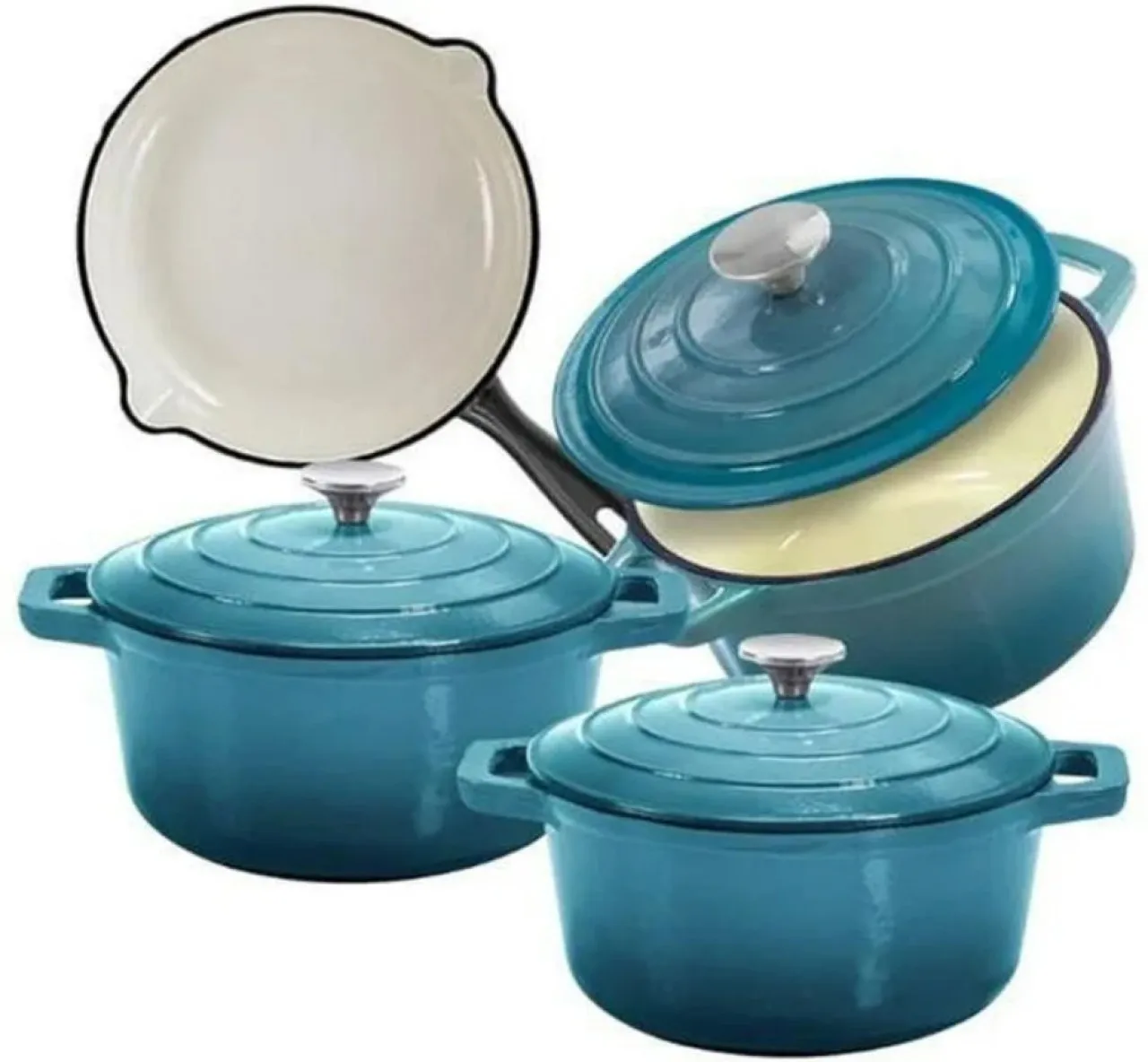 SMTE New Design 7 Piece Cast Iron Enamel Pots - Dark Blue Non-Stick Coated Cast Iron Cookware Set