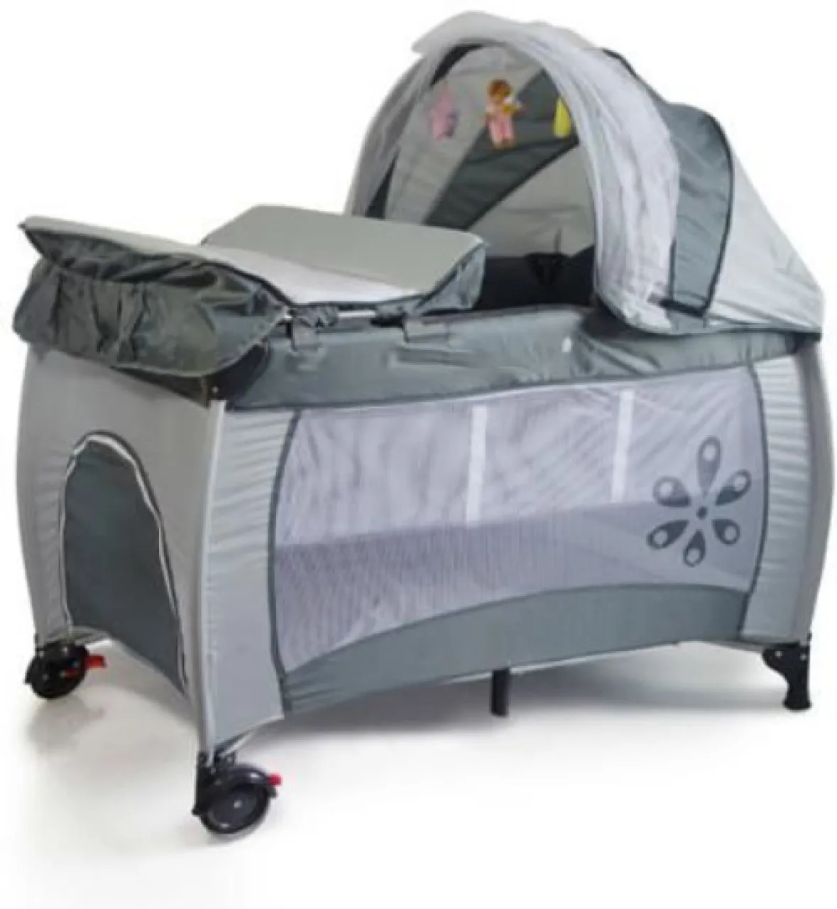 GL Baby Cot Playpen with Diaper Changer, Mosquito Net, Hanging Toys, Canopy, Wheels & Zipper Play E…