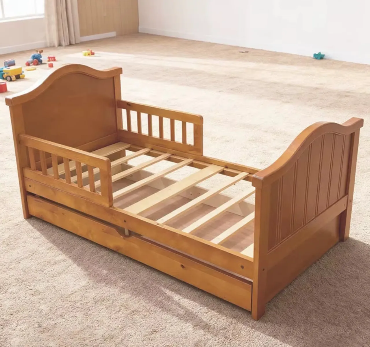 Belecoo Modern 130*70cm Kids Floor Toddler Frame Beds Solid Wood Children Bed with Storage for 3-8 …