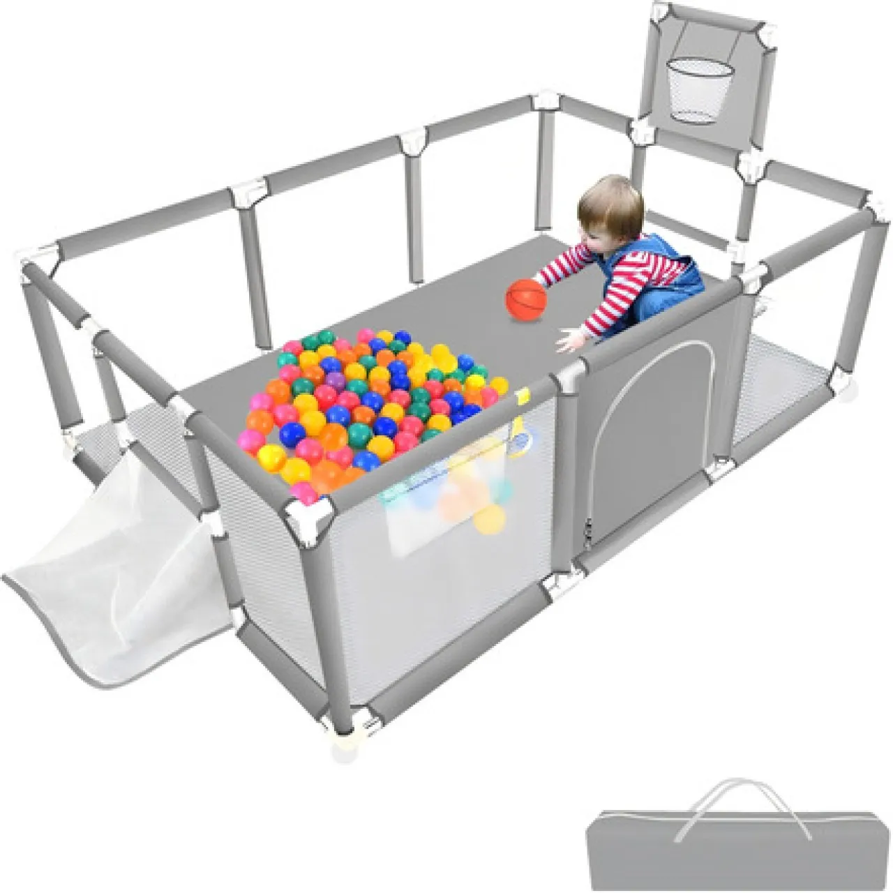 SA TRADE Baby Playpen Safety Barrier, Kids Playyard Basketball Hoop and Football Net - Grey TOY Cri…