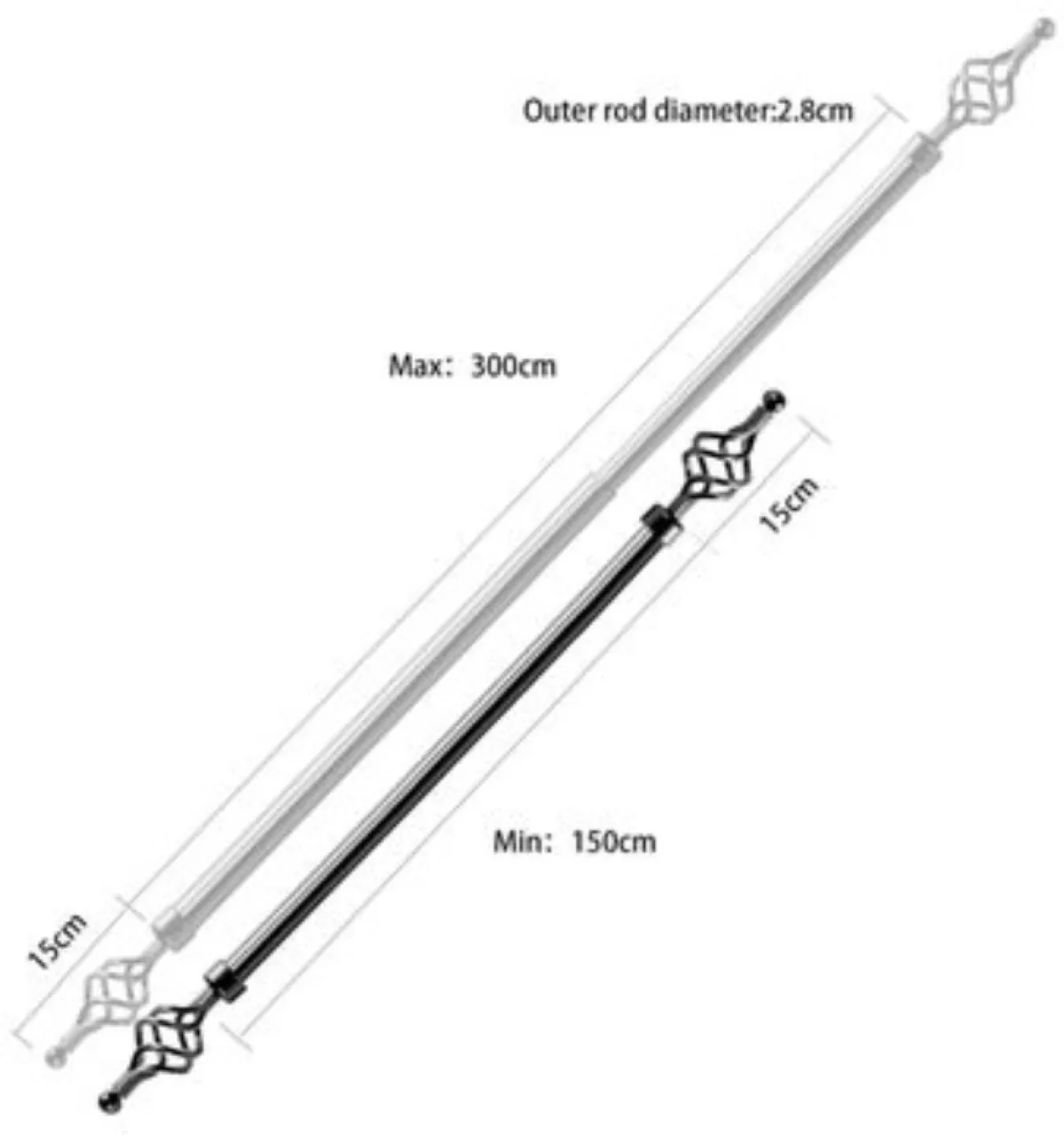 SMTE Silver Curtain Rods (100 cm x 2.8 cm)