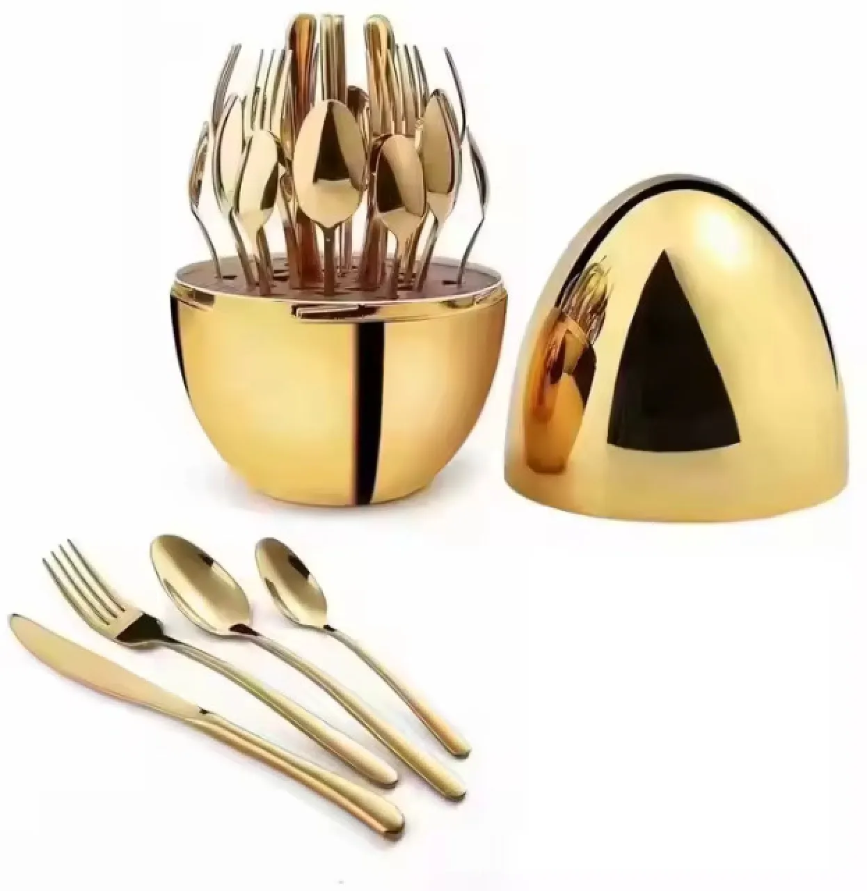 RekaLink 24 Cutlery set - With Egg Shape Stand - Gold - Stainless Steel Cutlery Set