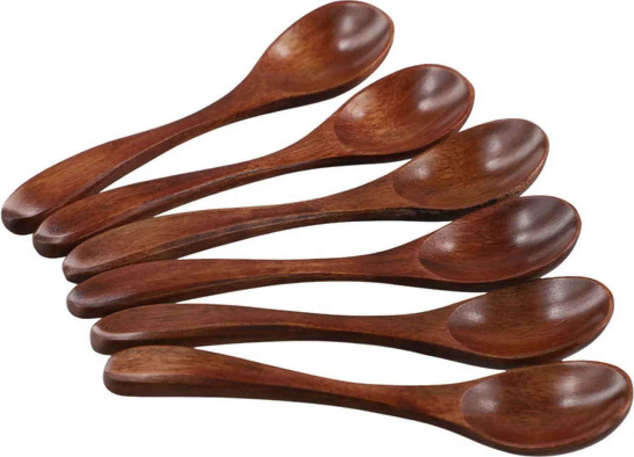 NANSHI Small Wooden Spoons 6 Pcs 5 3 In Natural for Eating Condiments Mixing Aluminium Cutlery Set