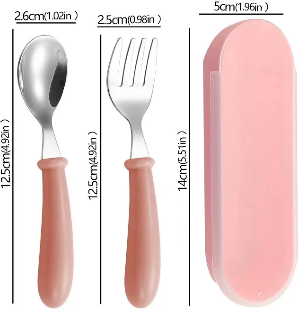 Huanix Pink,2pcs Children Spoon Forks With Box Stainless Steel Dinnerware Cutlery Food Feeding Baby…