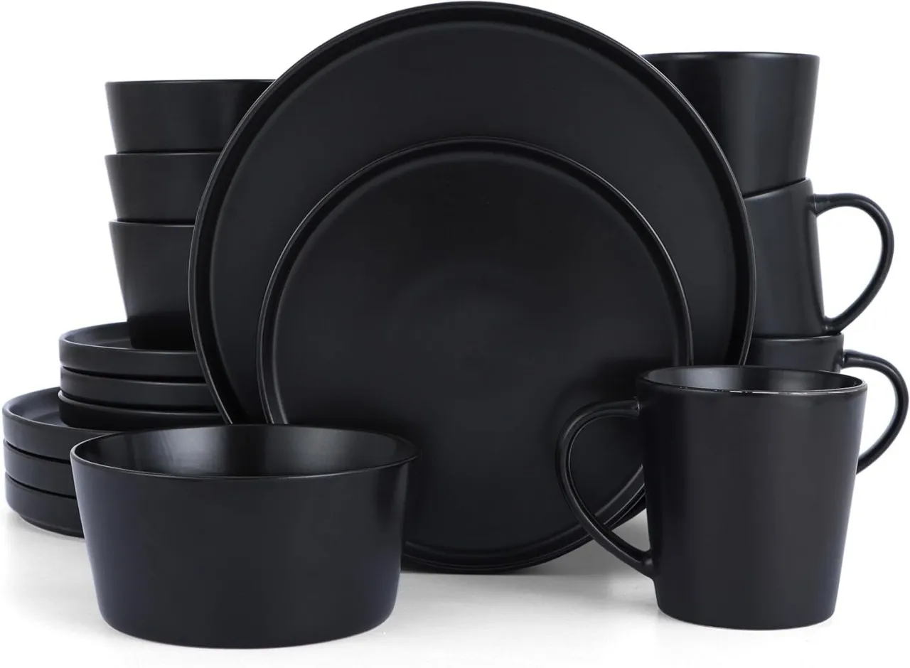 Generic Pack of 16 Stoneware 16-Piece Dinnerware Sets, Stoneware Dinner Plates and Bowls Set for 4,…