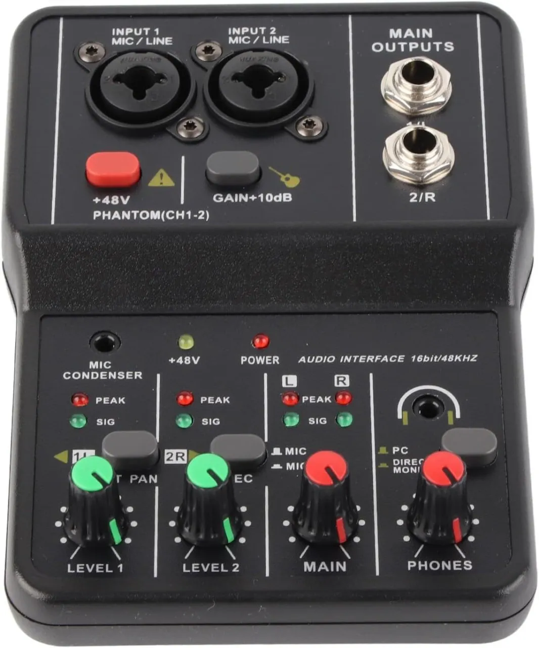 LIUHUI 2 Channel Mixer, 48V USB Mixer, 20Hz-20KHz Sound Mixing Console, 3.94x5.51in Power Compact S…